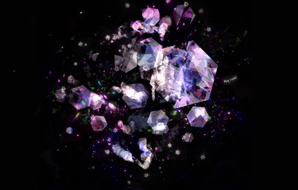 The dark background, crystals, by Noki