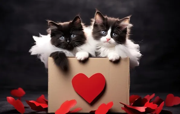 Cat, look, cats, pose, the dark background, kitty, box, red