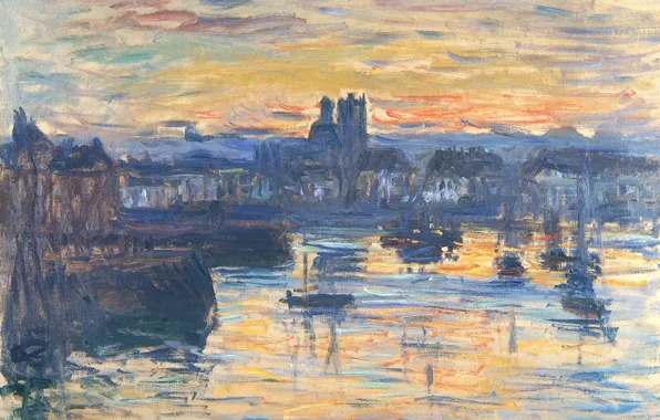 Picture, the urban landscape, Claude Monet, The Port Of Dieppe. The evening