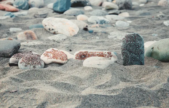 Picture sand, beach, stones, calm, positive, mehendi
