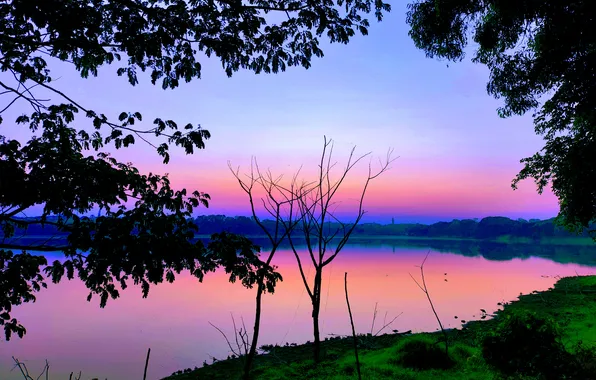 Picture Sun, Water, Sunrise, Dawn, Morning, Lake, Trees, Reflection