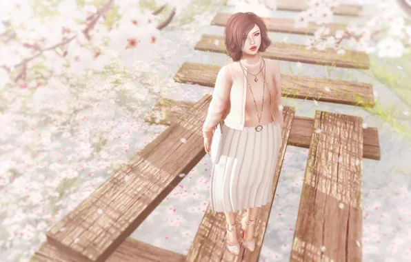 Girl, spring, Sakura