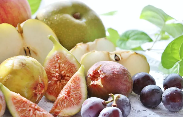 Apple, grapes, Fruit, figs