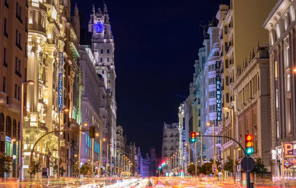 Road, night, lights, movement, building, home, excerpt, lights