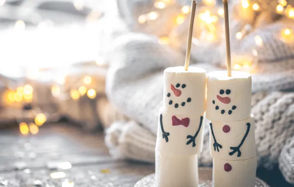 Christmas, candy, New year, snowmen, snowman, a couple, Duo, faces