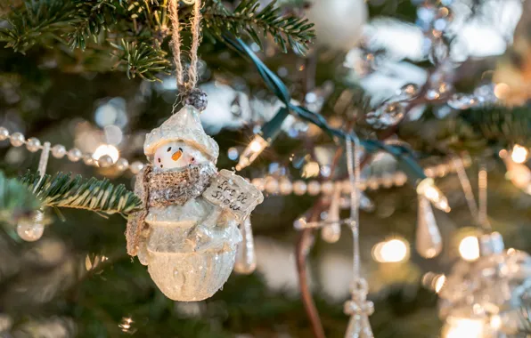 Picture toy, tree, snowman, tree, garland, bokeh