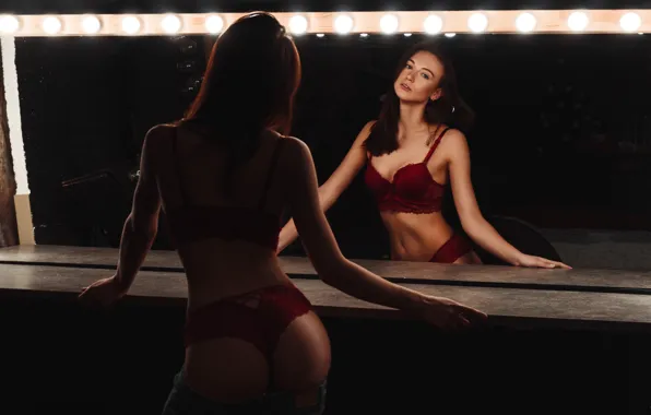 Ass, light, pose, reflection, panties, Girl, mirror, Tanya
