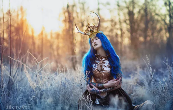 Winter, frost, forest, girl, snow, nature, pose, style