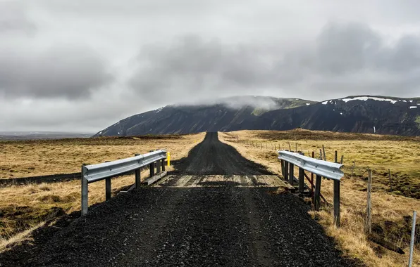 Picture road, landscape, mountains, bridge, Iceland, Eyjafjardarsysla