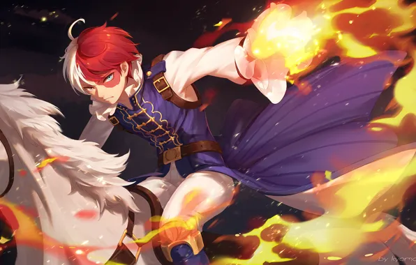 Fire, flame, anime, art, guy, My hero Academy, Boku No Hero Academy