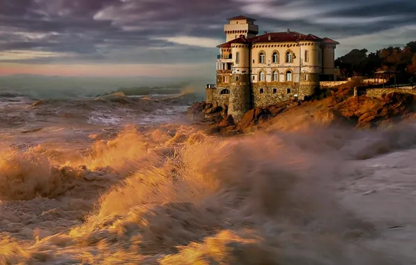 Picture sea, wave, landscape, sunset, nature, stones, castle, shore