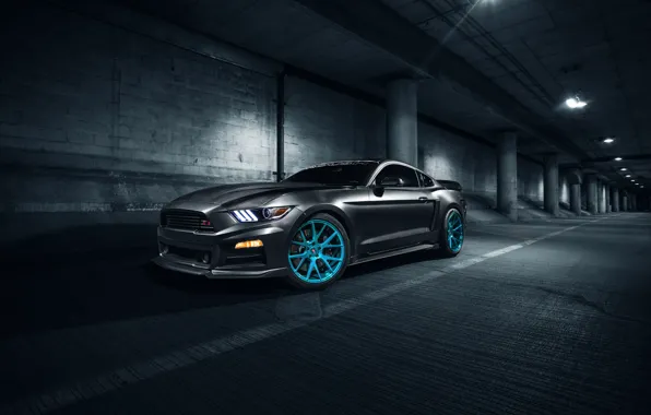 Picture Mustang, Ford, Blue, Front, Vossen, Wheels, Roush X
