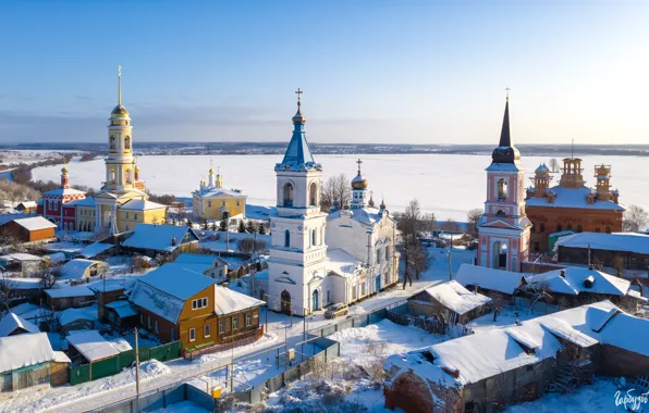 Picture winter, snow, landscape, the city, home, Church, Ilya Garbuzov, Belev