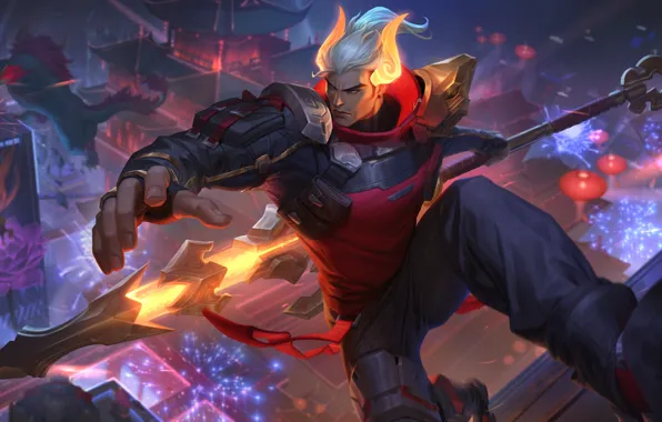 Fantasy, male, battle, League of Legends, Jarvan IV, Annie, Riot Games, Ina Wong