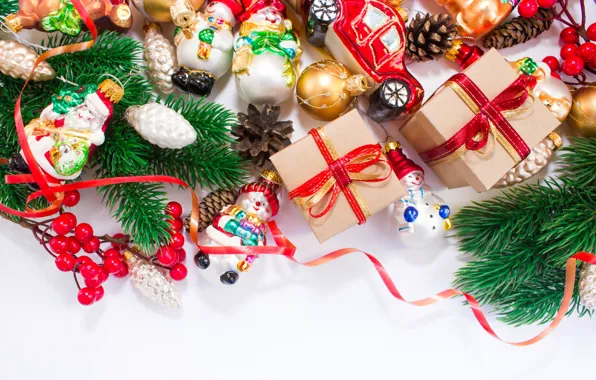 Decoration, branch, toys, tree, gifts, New year, holidays, Christmas