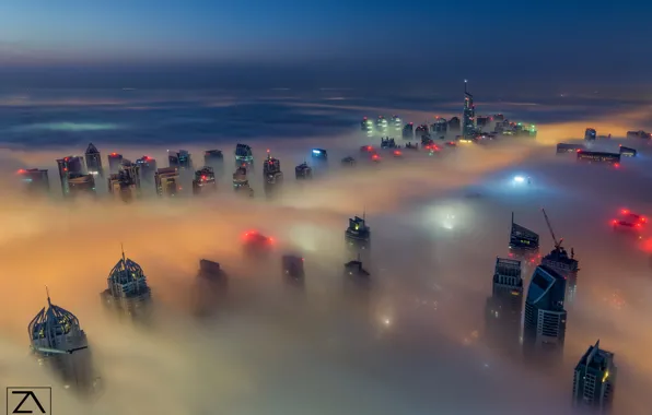 The sky, the city, fog, Dubai, Dubai, UAE
