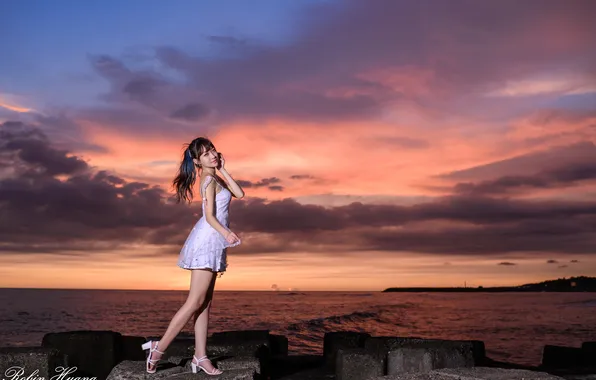Sea, look, sunset, pose, model, portrait, makeup, figure