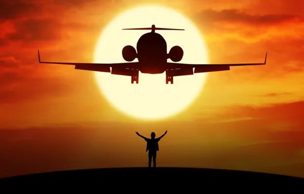 Picture flight, the plane, height, silhouette, airplane, bokeh, passenger, turbojet