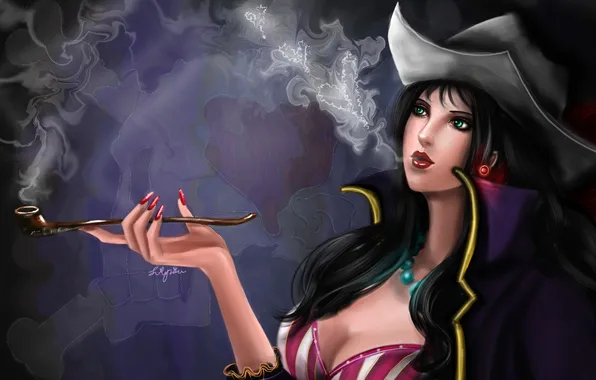 Picture smoke, woman, cigarette, Hat