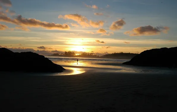 Sand, sea, beach, the sky, the sun, landscape, sunset, nature