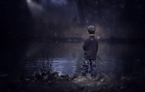 Picture snow, river, boy