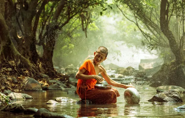 Nature, boy, asian, monk