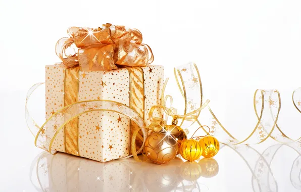 Decoration, gift, balls, New year, bow, New Year, ribbon