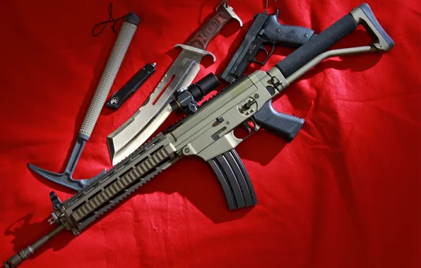 Gun, weapons, knife, machine, Assault rifle, hatchet, SIG 556