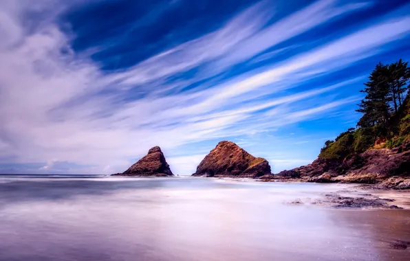 Sea, the sky, clouds, coast, horizon, Oregon, USA