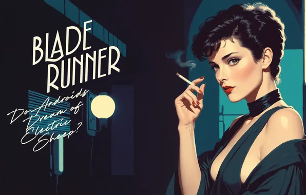 Girl, smoking, science fiction, blue eyes, sci-fi, movie, cigarette, digital art
