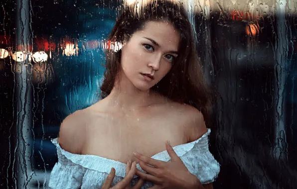 Drops, Glass, Girl, Look, Rain, Anastasia Zonova