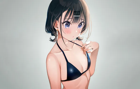 Girl, sexy, cleavage, boobs, sexy girl, blush, anime, blue eyes