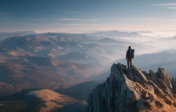 The sky, clouds, light, mountains, fog, rock, open, rocks