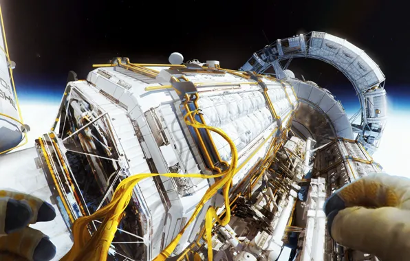 Space, wire, stars, camera, Kronos 1 - EVA 2