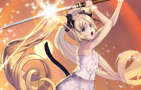 Picture look, girl, weapons, tail, gesture, art, blade &ampamp; soul, nightmadness