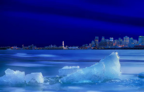 City, Sky, Canada, Blue, Winter, Water, Sunset, Night