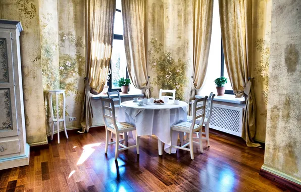 Design, table, room, chairs, interior, window, curtains