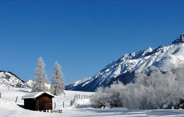 Picture winter, road, snow, landscape, nature, house