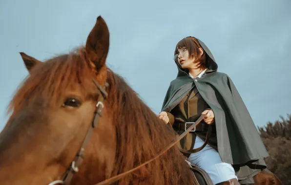 Beautiful, Asian, Model, Woman, Glasses, Pretty, Outdoor, Horse