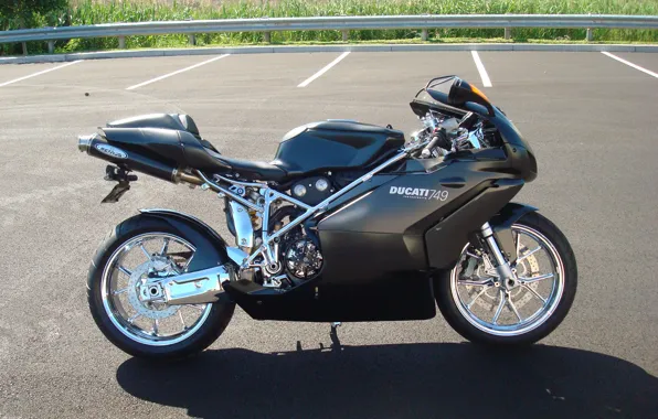 Picture black, motorcycle, Parking, black, side view, bike, ducati, Ducati