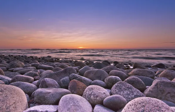 Sea, sunset, stones, coast, Finland, Finland, Hanko