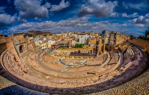 Panorama, Spain, amphitheatre, Cartagena, Roman Theater