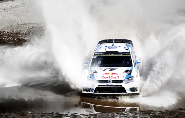 Auto, Volkswagen, Speed, Puddle, Squirt, Lights, Red Bull, WRC