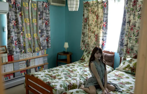 Beautiful, Asian, Model, Bed, Woman, Pretty, Window, Japanese