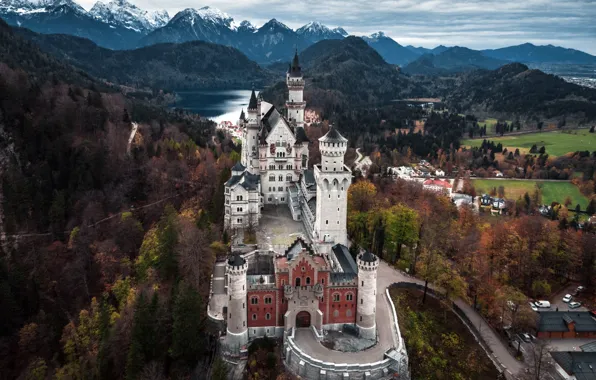 Picture autumn, the sky, mountains, lake, castle, view, beauty, Germany