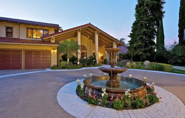 Picture yard, fountain, the city, Villa