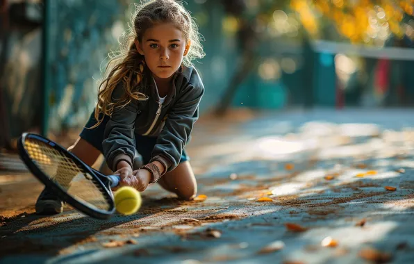 The ball, Sport, Girl, Tennis, Racket, Digital art, AI art, The Art of Artificial Intelligence