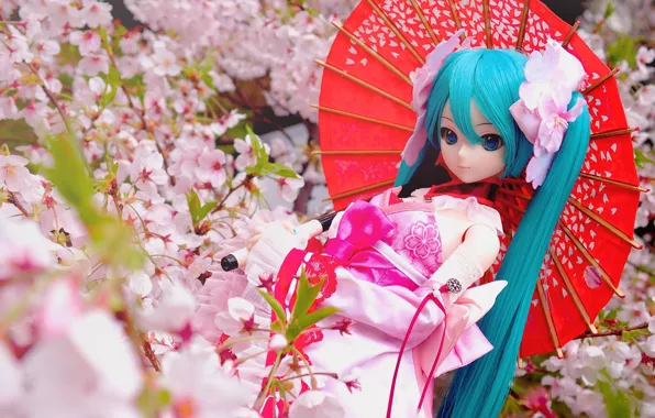 Flowers, umbrella, doll