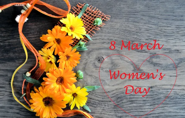 Flowers, gerbera, heart, March 8, congratulations, women's day