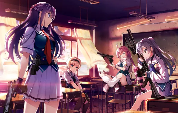 Weapons, girls, class, anime, art, Grisaia: Phantom Trigger